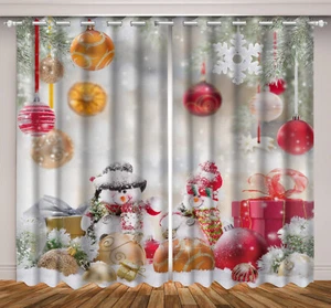 Winter Snowman Christmas 3D 2 Panels Window Curtains Blockout Drapes Fabric - Picture 1 of 11