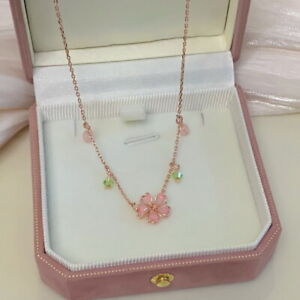 Fashion Pink Cherry Blossoms Flower Pendant Necklace Clavicle Chain Women Gifts