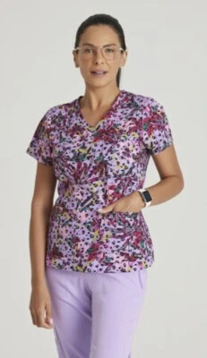 Grey's Anatomy #154 V-Neck Detailed Scrub Top in "Tropical Morning" Size S - Image 1 of 3
