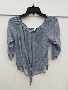 VERONICA M Top Womens XS Off The Shoulder White Blue Striped - Picture 1 of 3