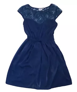 Vestido Eshakti Azul Marino Talla Pequeña 4 Escote de Encaje Corazón Retro Clásico - Imagen 1 de 5
