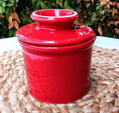 L. Tremain Beurre French Butter Bell Crock Kitchen Counter Top Cherry Red  - Image 1 of 4