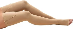 TRUFORM Anti-Embolism Open Toe Thigh High Grip Top Band 18mmHg (Beige) Medium - Picture 1 of 5