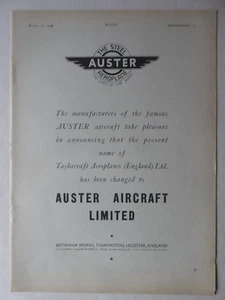 3/1946 PUB AUSTER AIRCRAFT STEEL AEROPLANE TAYLORCRAFT ORIGINAL AD - Imagen 1 de 1