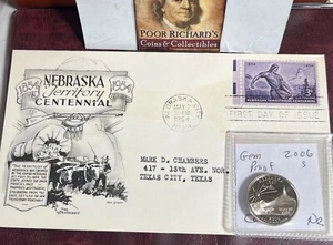 Nebraska Coin & Cover Set. 2006S Gem Pr. State Qtr & 1954 Centennial  FDC FD46 - Picture 1 of 7