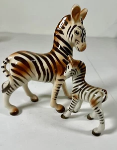 VTG Japan Black & White Brown Zebra Porcelain Figurines Africa Wild Animal 5"/3" - Picture 1 of 6