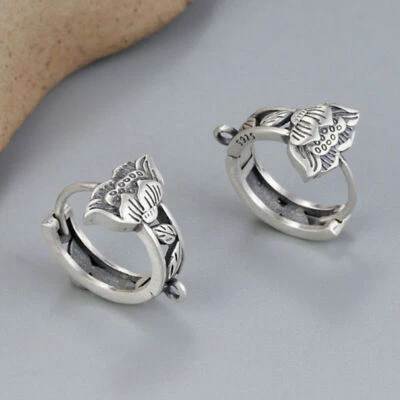 Genuine S925 Sterling Silver Lotus Hoop Earring Jewellery Design Findings A4154 - Image 1 of 4