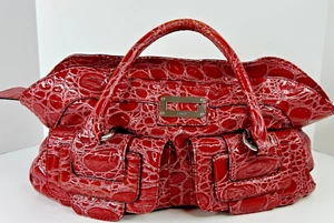 Guess Obsession CG188431 Embossed Patent Pebble Large Satchel Bag Red BAM! - Picture 1 of 21