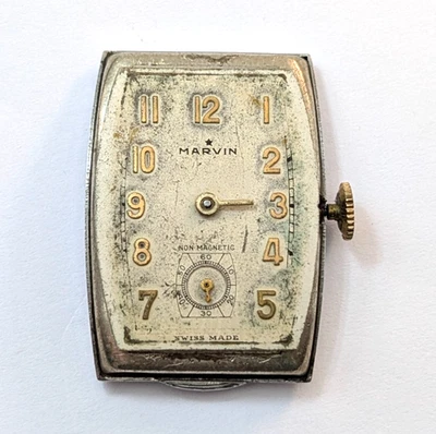 复古 MARVIN 610 艺术装饰 15 珠宝 22 毫米瑞士手表机芯零件或维修 — 第 1/4 张图片