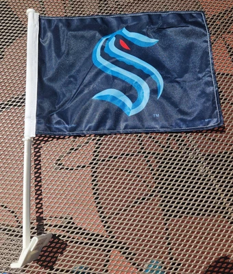 Seattle Kraken NHL 11x14 车窗安装支架,双面汽车旗,19 英寸旗杆。  — 第 1/4 张图片