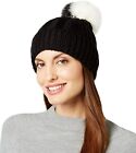 BCBGeneration women PomPom Knit cold weather Beanie Hat Black Off-White