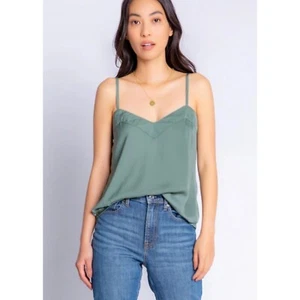 PJ Salvage Womens Sister Satin Cami Top Pajama Lounge Green XL - Picture 1 of 5