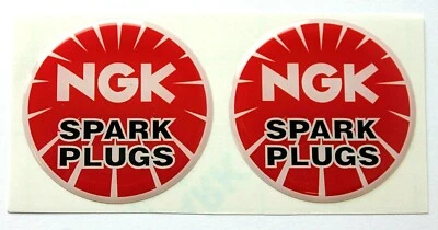 JAKEDESIGNS NGK spark plugs stickers/decals 2 x 50mm diameter - HIGH GLOSS DOMED GEL FINISH