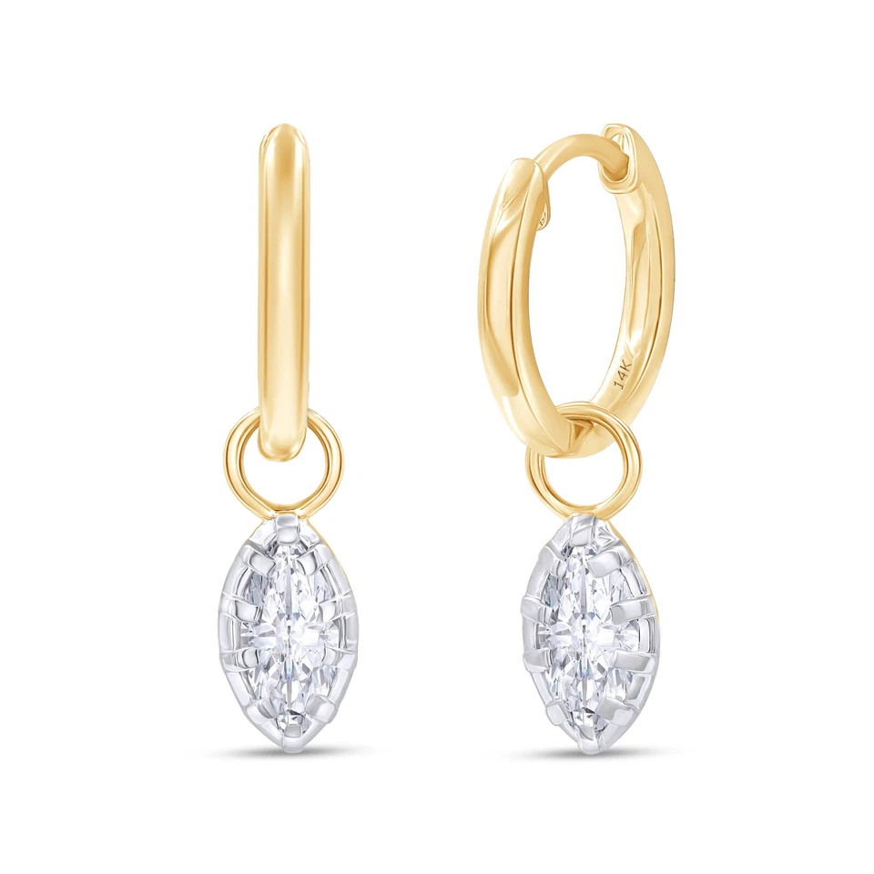1.00 Ct Marquise Cut Lab Grown Diamond Drop Dangle Earrings 14K Solid Gold - Image 1 of 4