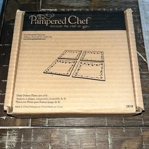 Pampered Chef Daisy Dessert Plates Set of 4 Glass 2818 Pink White Retired New - Picture 1 of 9