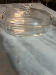 VTG Pyrex Oval Clear Glass Roaster Deep Baking Dish 2 Qt  #702 Corning w/ Lid - Picture 1 of 9