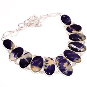 Sodalite Gemstone Silver Plated Bohemian Necklace Jewelry 18" - Picture 1 of 1