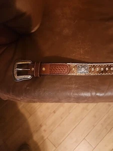Nocona Western Boys Belt Youth Leather Calf Hair Rhinestones Brown N4419402 - Picture 1 of 10