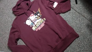My Hero Academia Hello Kitty Mens M (38-40) Hoodie Pullover Burgundy - Picture 1 of 6