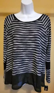 NWT Style & Co. Women's Black White Striped Long Sleeve Scoop Neck Sweater Sz: L - Picture 1 of 2