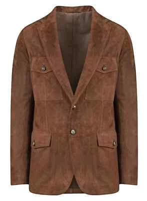 Handmade Men's Brown Sheepskin Suede Leather Blazer Stylish Elegant Formal Party - Image 1 of 4