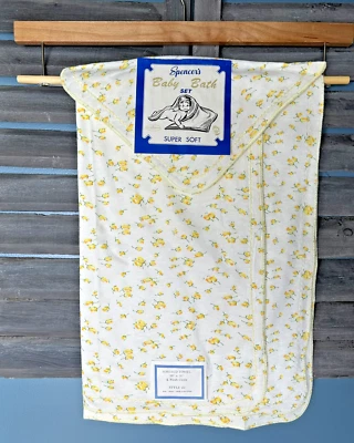 Juego de baño y paño de algodón vintage Spencer's Baby NOS amarillo Rosebud Foto 1 de 4