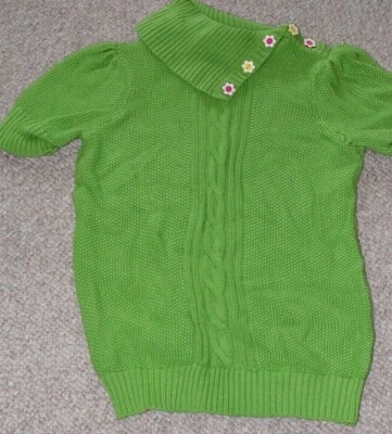 Gymboree Girls Short Sleeve Sweater Size Large 10/12 Green Flower Buttons EUC - Image 1 of 4