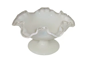 Fenton Candy Dish Footed Clear White Milk Glass Silver Crest Ruffled 7" Vintage  - Picture 1 of 3