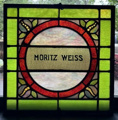 Antique Leaded Slag & Stained Glass Window "Moritz Weiss" Iron Frame 23.25X 23.5 - Image 1 of 4