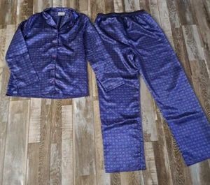 Women's Satin Pajamas Willow Bay Blue Purple Top Pants Loungewear Size Small - Picture 1 of 6