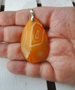 PENDENTE AGATA STRIATA NATURALE ARANCIO GANCIO ARGENTO CIONDOLO PIETRA 2° CHAKRA - Foto 1 di 13