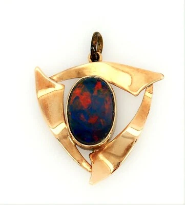 Collar de piedras preciosas de joyería fina colgante de oro amarillo de 14 quilates y doblete de ópalo Foto 1 de 4