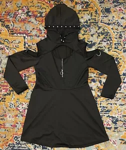 Gothic Witch Alternative Style Studded Black Hooded Dress Women’s Size Large - Picture 1 of 4