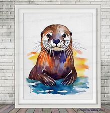 Sea Otter Art Print, Otter Watercolor Print, Otter Painting, Kids Nursery Decor
