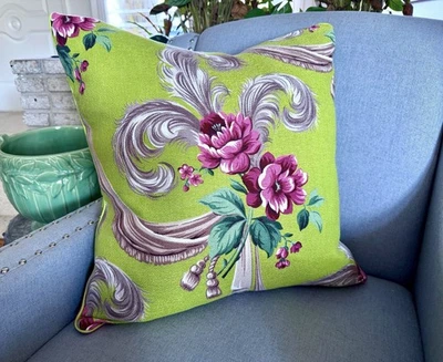 30s Juicy Art Nouveau Dorothy Draper Style Barkcloth Pillow Cover Vintage Fabric - Image 1 of 4