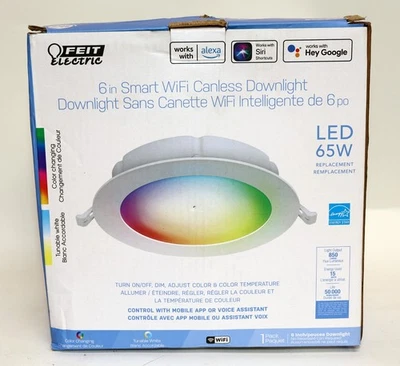 Feit Electric 6" Smart WiFi Canless Downlight - LEDR6XT/RGBW/CA/AG - NEW! - Image 1 of 4
