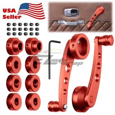 Bobinadora de ventana de coche ROJA 2 piezas manivela de vidrio perillas de aluminio metal universal Foto 1 de 4