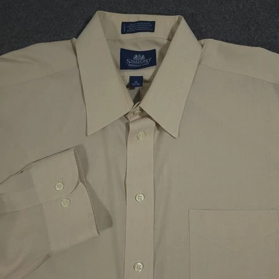 Stafford Mens Dress Shirt 18 34/35 Solid Ivory Oxford Button-Up Wrinkle Free - Image 1 of 4