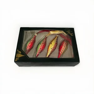 VTG Christmas By Krebs Finial Red Gold Glitter Fronds Glass Ornaments USA - Picture 1 of 8