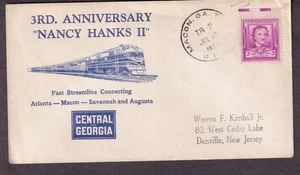 1950 train cachet cover 3rd anniversary Nancy Hanks II central Georgia Macon GA - Picture 1 of 2