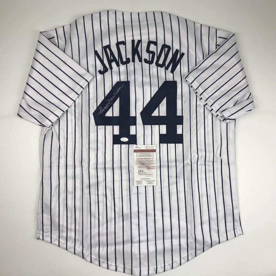 Autographed/Signed Reggie Jackson New York NY Pinstripe Jersey JSA COA - Image 1 of 4