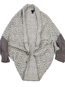 Maglione New Directions medio beige marrone manica dolman aperto davanti maglia grossa - Foto 1 di 5