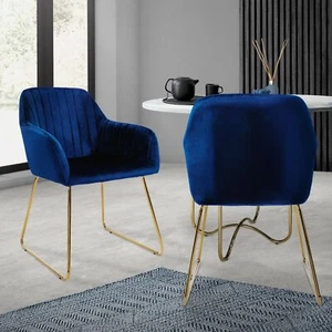 Set 2x sillas de comedor de terciopelo azul diseño ergonómico asiento moderno - Imagen 1 de 7