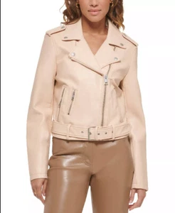 NWT Levi’s Faux Leather Belted Moto Biker Jacket Women BISCOTTI - Picture 1 of 10