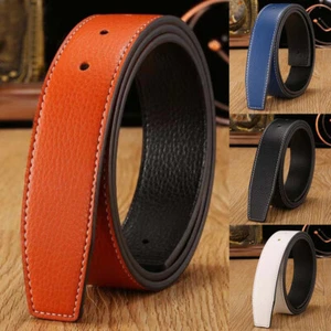 Genuine Leather Men Women Wide Belts No Buckle H Buckle Two Sides Belt Straps - Picture 1 of 18