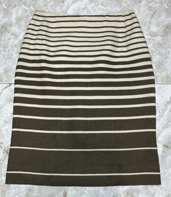 Falda Valentino De Colección Marrón Crema Rayas Forrada Lápiz Recto Lino Seda Talla 6 Foto 1 de 4