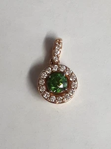 (RI4) 10k Rose Gold Green Stone Diamond Pendant (1.4 Grams) Size 1/2" (.12 CTW) - Picture 1 of 7
