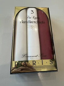 NOS Vintage Paris Classic 3 Men's Handkerchiefs Cream White Red - Picture 1 of 3