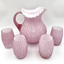 Vintage Fenton For LG Wright Pink Corn Maize Glass Pitcher And Tumbler Set
