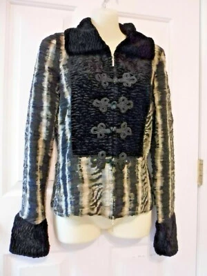 Alberto Makali Animal Print Knit Jacket w Persian Lamb Trim Accents~M - Image 1 of 4